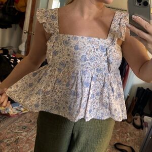 Floral Lavendar Sweetheart Peplum Sleeveless Top